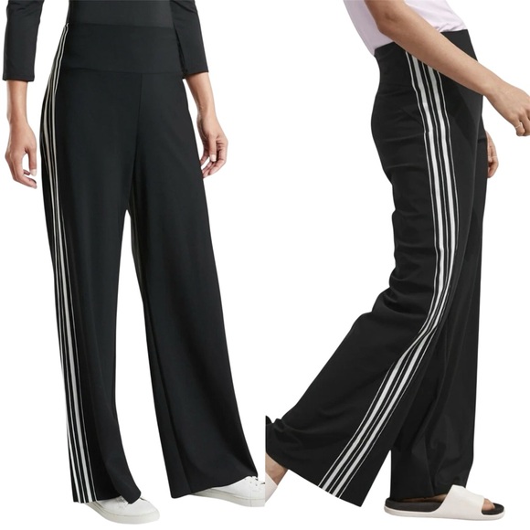 Athleta Pants - Athleta | Meridian Wide Leg Pants Side Stripes High Rise Black White Size Small
